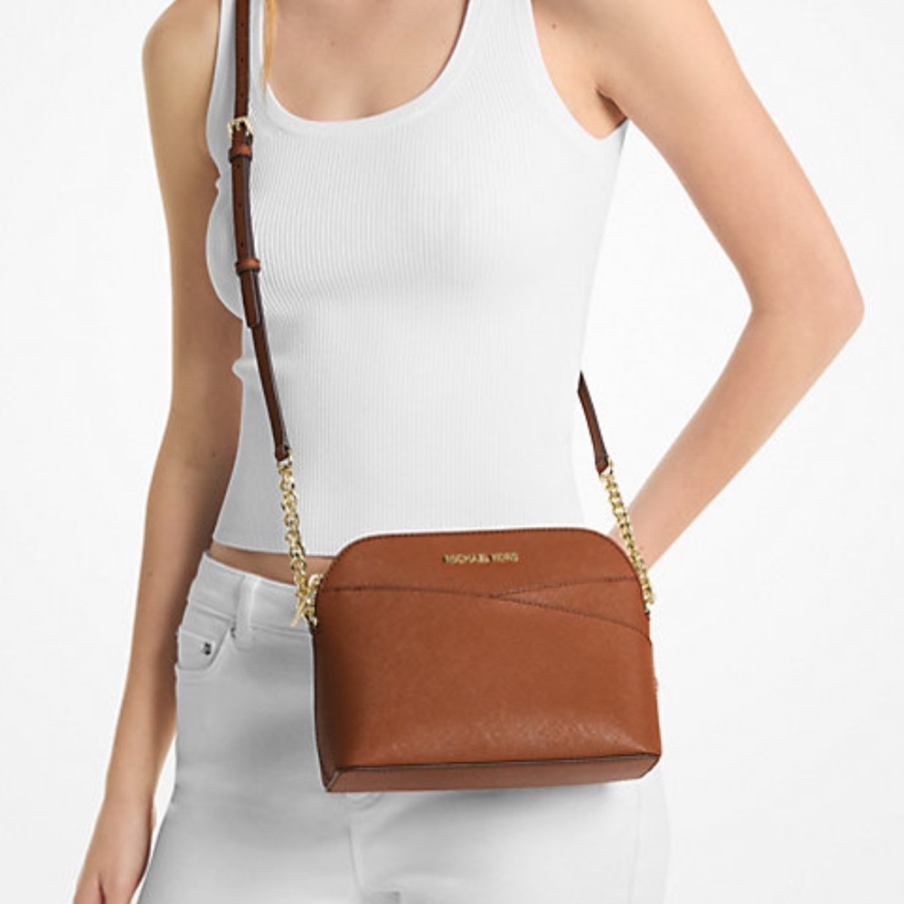 Michael Kors Jet Set Travel Medium Dome Crossbody Bag Purse Luggage Brown NWT - Picture 13 of 15